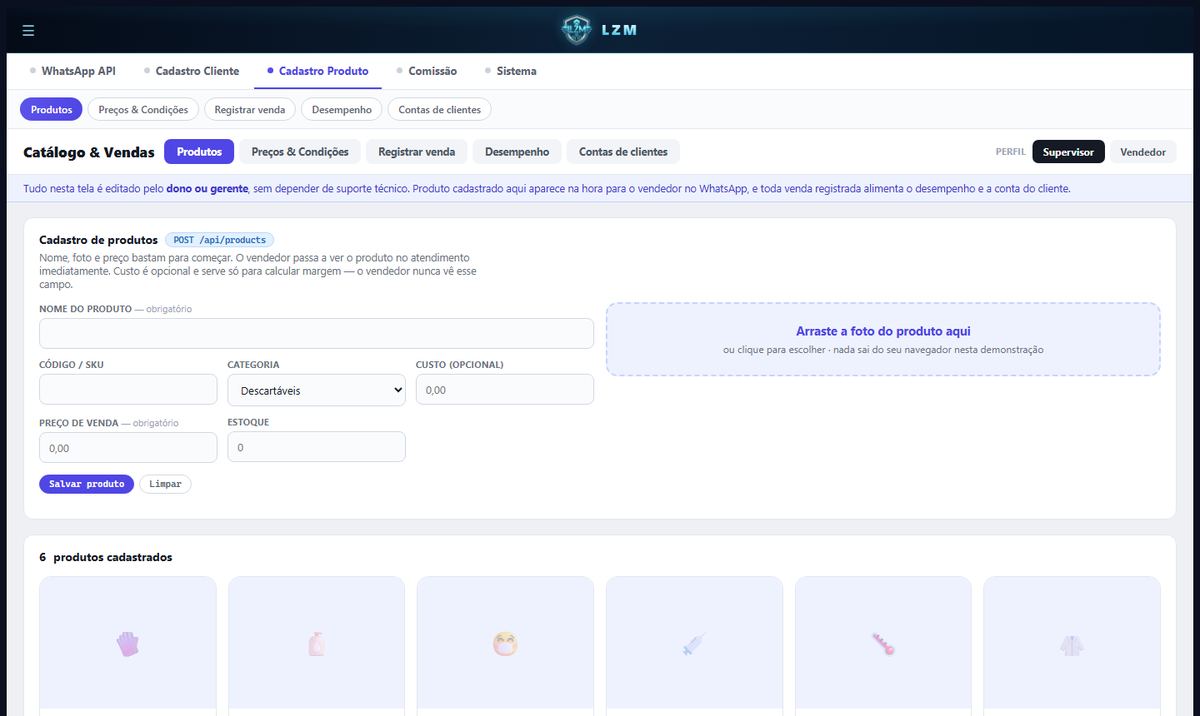 Catálogo com preço, estoque e desconto máximo dentro da conversa